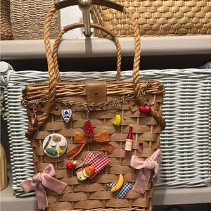 Woven Picnic Charm Tote Bag in Light Brown